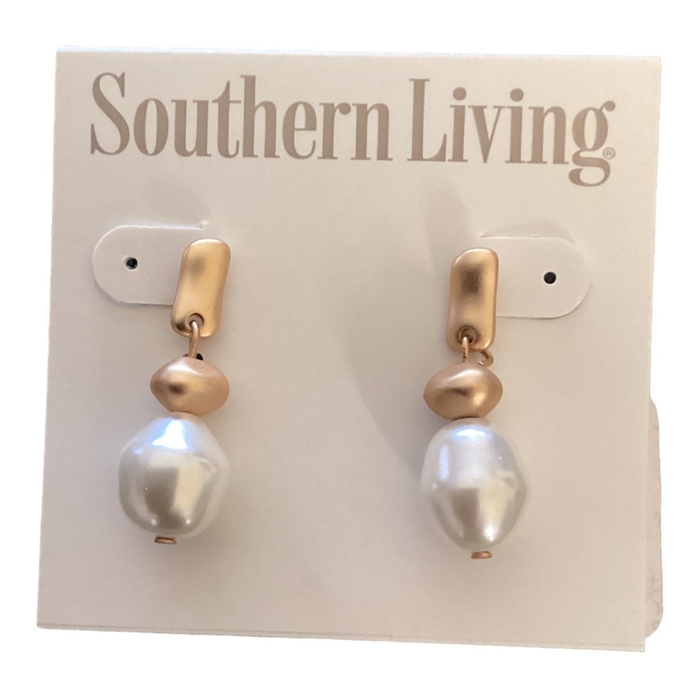 Southern Living Brushed Gold Tone And Faux Freshwater Pearl Dangle Earrings